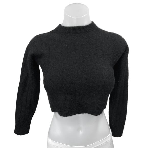 Naadam Black 100% Cashmere Mock Neck Knit Long Sleeve Crop Sweater Top Size 2 - Picture 1 of 4
